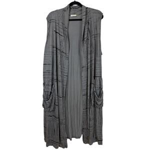 Chalet Grey Sleeveless Front Pocket Open Front Long Sweater 1X
